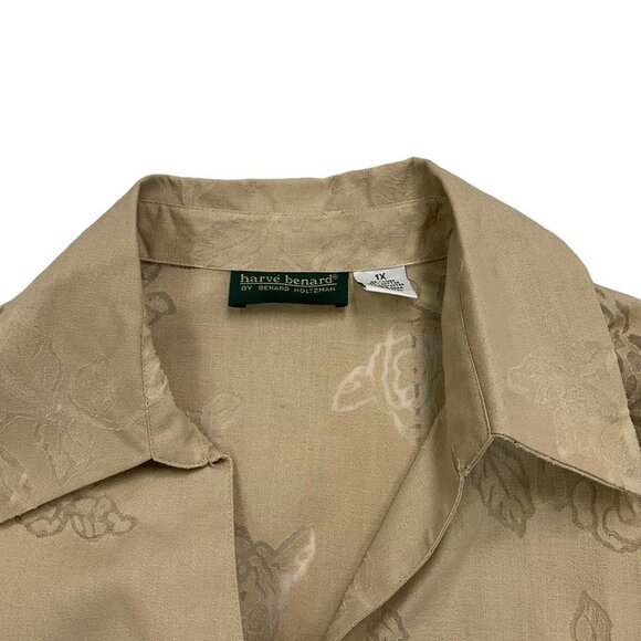 NWT Harve Bernard Beige Floral Print Button Down Shirt Womens 1X - Picture 2 of 5